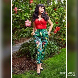 Pinup Girl Couture Laura Byrnes High Waisted Cropped Parrot Trousers in M